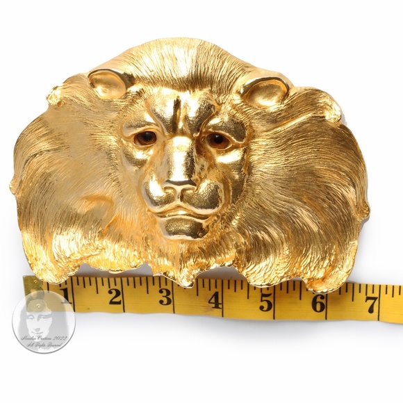 Christopher Ross Lion Head Belt Buckle Large 7in L 24kt Gold Plate SATC Vintage - Picture 6 of 9